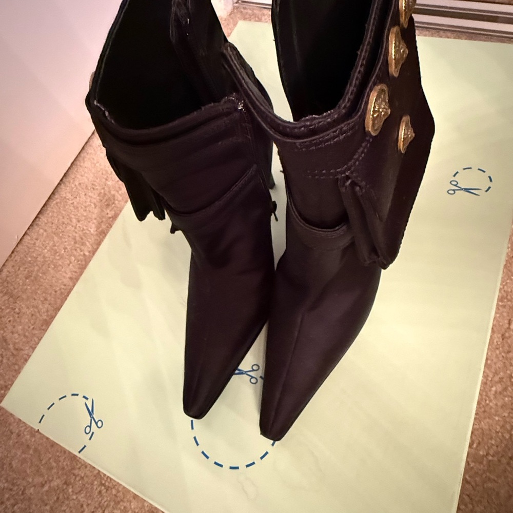 Jeffrey Campbell Black Heeled Boots with Gold Accents - Picture 3 of 6